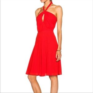 L’Agence Red Keyhole Matte Crepe Halter Dress